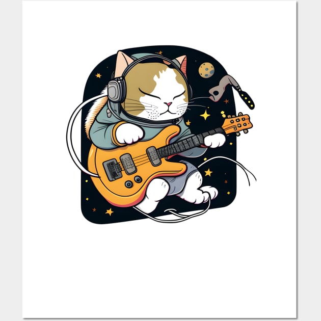 Cute Musician Cat Kitty Playing Guitar - Funny Cats Wall Art by Daphne R. Ellington